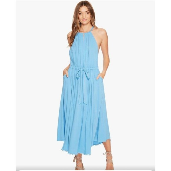 Free People Spring Love Boho Casual Vacation Summer Midi Dress Small Blue Pocket - Picture 3 of 16